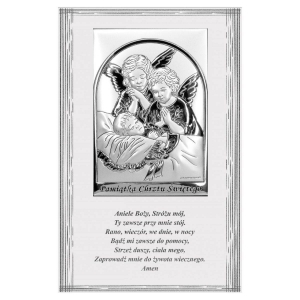 Obrazek Srebrny na białym panelu na Chrzest z modlitwą 9x14 cm
