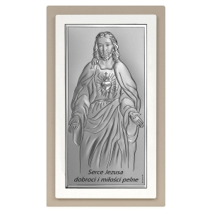 Obrazek Srebrny Otwarte Serce Jezusa na panelu 9x15 cm