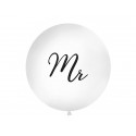 Balon 1 m, Mr, nadruk, biały, 1szt.