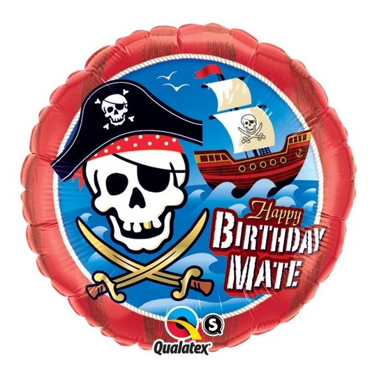 Balon foliowy 18" QL CIR "Happy Birthday Mate (piraci)"