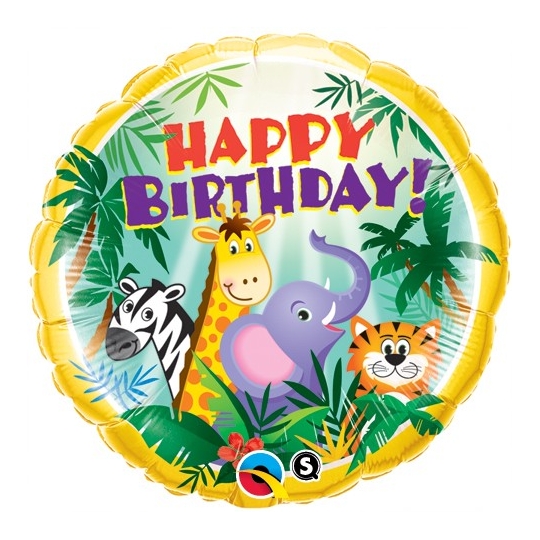 Balon foliowy 18" QL CIR "Happy Birthday i dżungla" ST ASORT