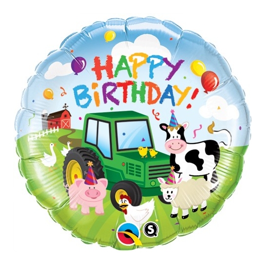 Balon foliowy 18" QL CIR "Happy Birthday i traktor"