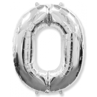 Balon foliowy FX - "Number 0" srebrny 85 cm