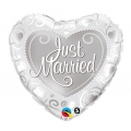 Balon foliowy 18" QL HRT "Just Married" (srebrne serca)