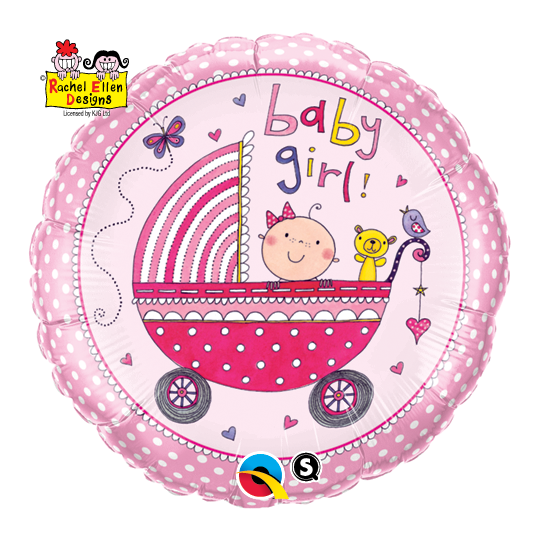 Balon foliowy 18" QL CIR "Baby Girl (różowy, wózek)" ST ASORT