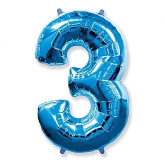 Balon foliowy FX - "Number 3" niebieski, 85 cm