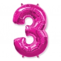 Balon foliowy FX - "Number 3" różowy 85 cm