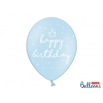 Balony 30cm, happy birthday, P. Baby Blue, 6szt.