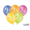 Balony 30cm, 9th! birthday, mix, 6szt.