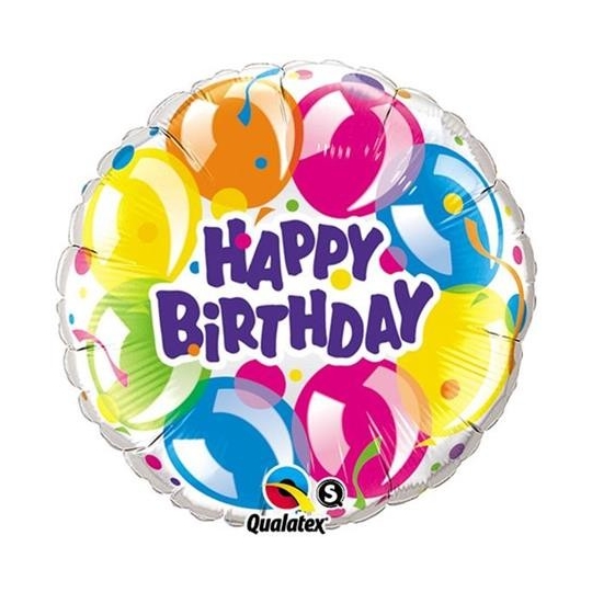 Balon foliowy 18" QL CIR "Happy Birthday (baloniki)" ST ASORT