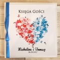 Pudełko na koperty i prezenty z Motywem Kwiatowego Serca Dwukolorowego i Niebieską Tasiemką WP15
