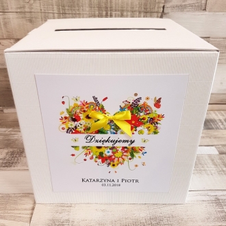 Pudełko na koperty i prezenty z Motywem Wiosennego Serca i Żółtą Tasiemką WP17