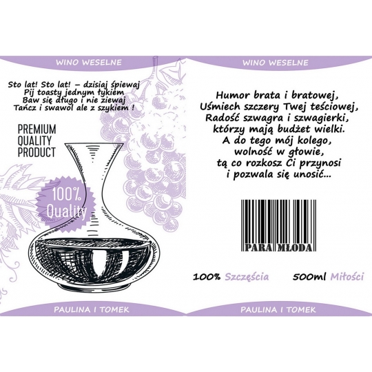 Etykiety na Wino Weselne Fioletowe - 16 sztuk EW8