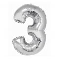 Balon foliowy "Cyfra 3", srebrna, 85 cm