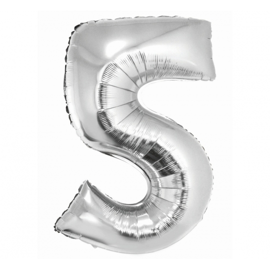 Balon foliowy "Cyfra 5", srebrna, 85 cm