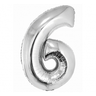Balon foliowy "Cyfra 6", srebrna, 85 cm