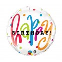 Balon foliowy 18" QL CIR "Happy Birthday Groszki"