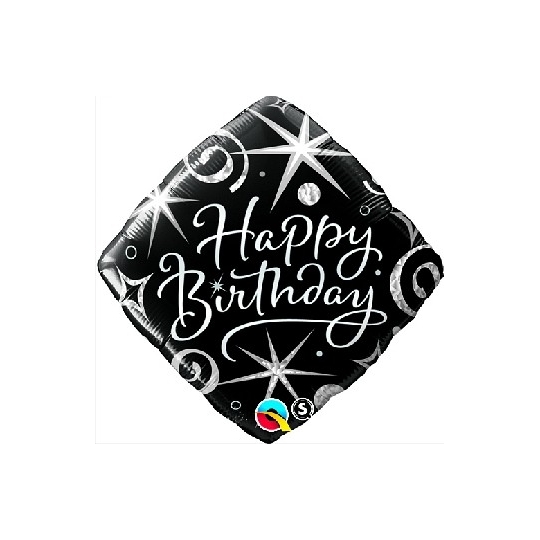 	 Balon foliowy 18" QL SQR "Happy Birthday, czarno-biały"