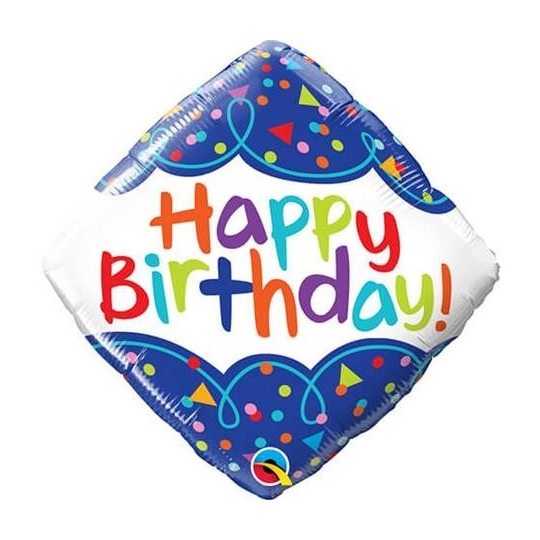 Balon foliowy 18" QL SQR "Happy Birthday Scribble Confetti"