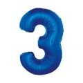 	 Balon foliowy "Cyfra 3", niebieska, 85 cm