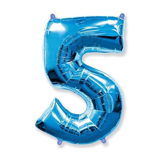 Balon foliowy FX - "Number 5" niebieski, 85 cm