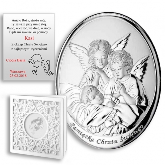 Obrazek Srebrny z Dwoma Aniołkami nad Dzieckiem Owal WM000604