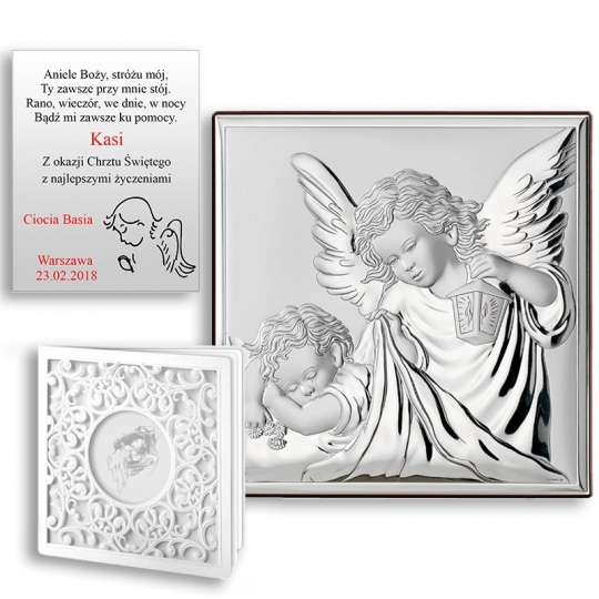 Obrazek Srebrny z Aniołkiem Okrywającym Dziecko WVL81200