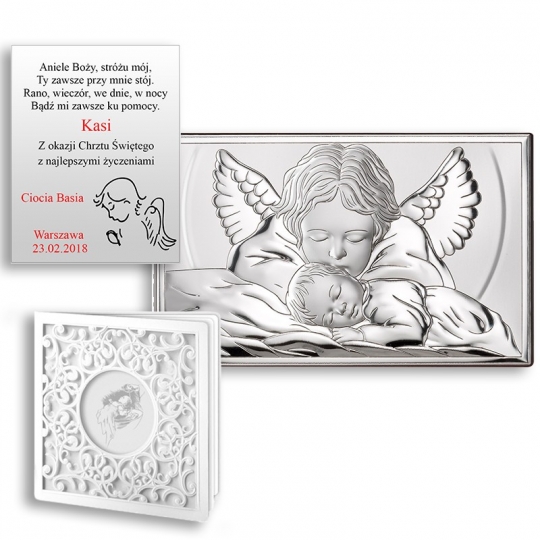 Obrazek Srebrny z Aniołkiem Czuwającym nad Dzieckiem WVL81288