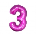 Balon foliowy "Cyfra 3", różowa, 85 cm