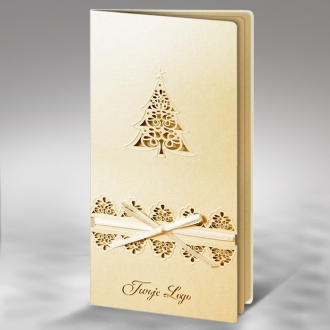 Kartka Świąteczna z Motywem Choinki oraz Wstążką w Kolorze Ecru FS377tz