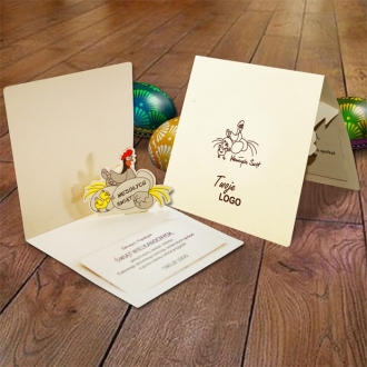Kartka Świąteczna Eco Design z Aplikacją w Postaci Kury z Jajkami 3D W357