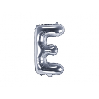 Balon foliowy Litera "E", 35cm, srebrny
