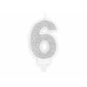 Świeczka urodzinowa Cyferka 6, srebrny