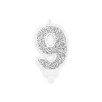 Świeczka urodzinowa Cyferka 9, srebrny