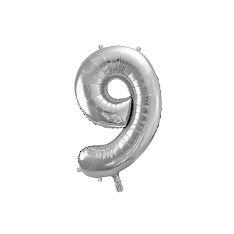 Balon foliowy Cyfra "9", 86cm, srebrny