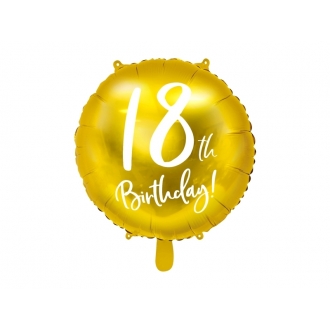 Balon foliowy 18th Birthday, złoty, średnica 45cm