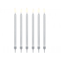 Świeczki urodzinowe gładkie, srebrny, 12,5cm