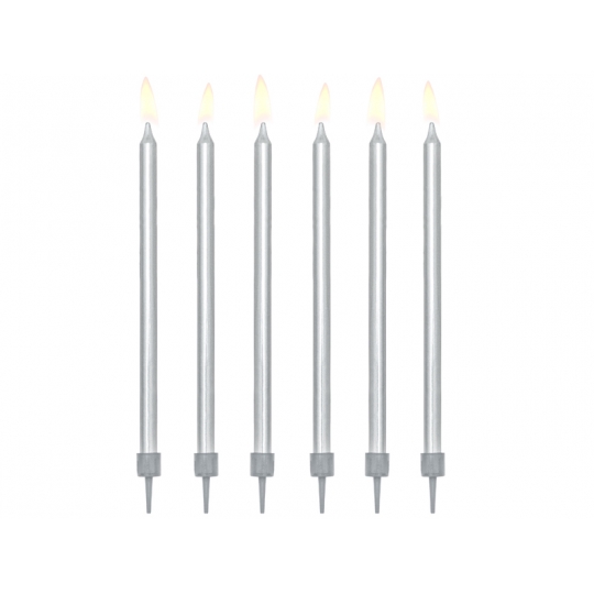 Świeczki urodzinowe gładkie, srebrny, 12,5cm