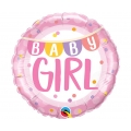 Balon foliowy 18 cali QL CIR - Baby Girl Banner & Dots