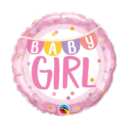 Balon foliowy 18 cali QL CIR - Baby Girl Banner & Dots