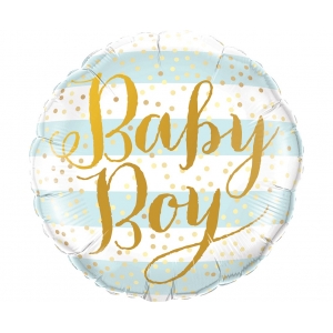 Balon foliowy 18 cali QL CIR Baby Boy, niebieskie paski