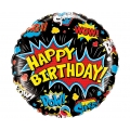 Balon foliowy 18 cali QL CIR Birthday Super Hero, czarny