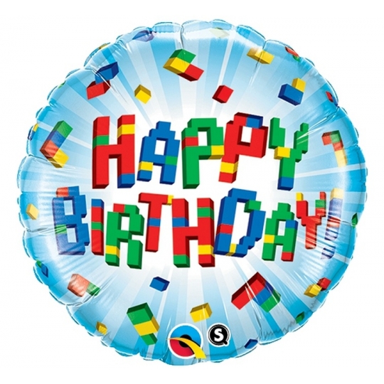 Balon foliowy 18" QL CIR "Happy Birthday Klocki"