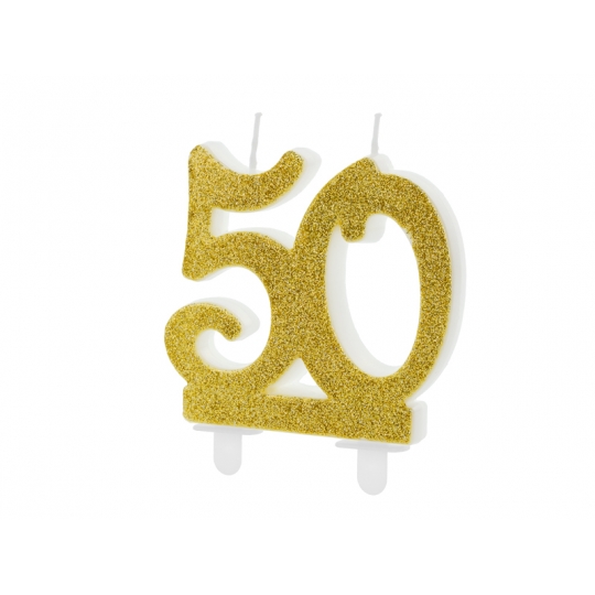 Świeczka urodzinowa liczba 50, złoty 7.5cm