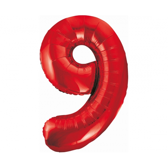 Balon foliowy B&C Cyfra 9, czerwona, 85 cm