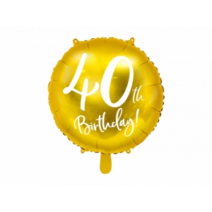 Balon foliowy 40th Birthday, złoty, 45cm