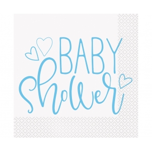 Serwetki papierowe Baby Shower, niebieskie serca, 33x33 cm, 16 szt.