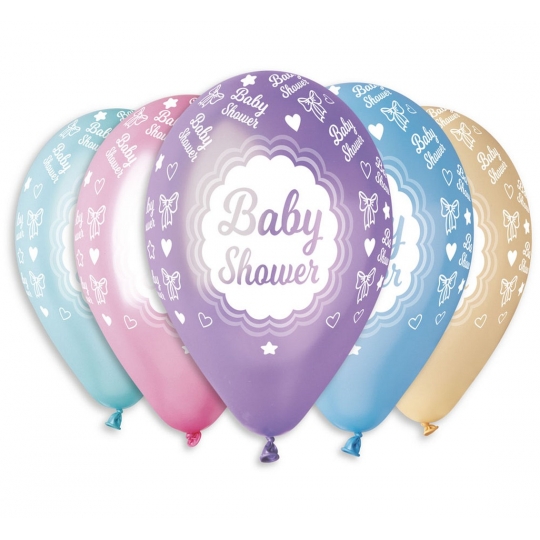 Balony Premium "Baby shower", metaliczne, 12" / 5 szt.