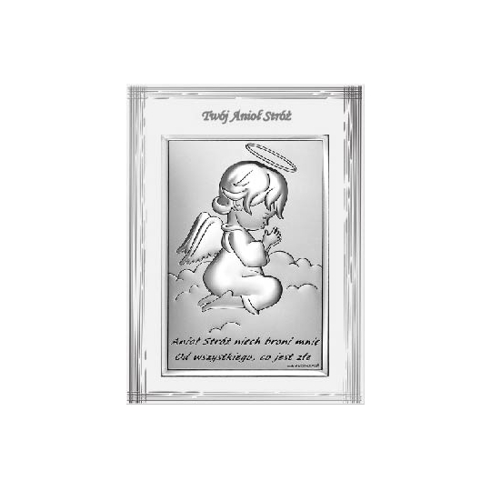 Obrazek Srebrny Modlący Aniołek 9x12 cm