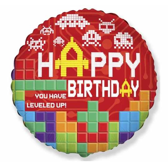 Balon foliowy URODZINOWY - Happy Birthday - TETRIS 18"